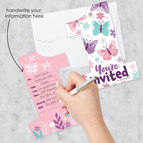 Shaped Fill-In Invitations Floral First Birthday Party Invitation Card