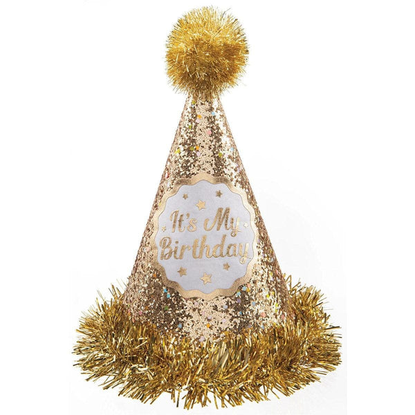 Gold Cone Hat with Glitters