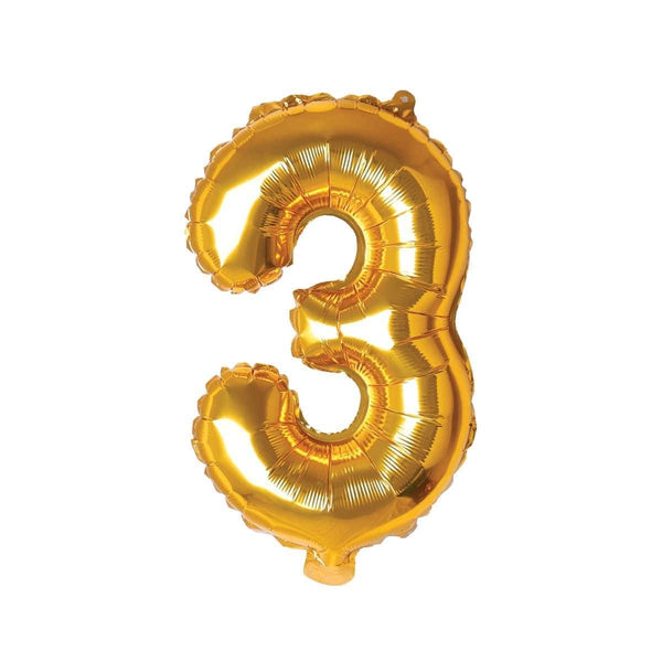 Gold Number 3 Foil Balloon, 16 Inches