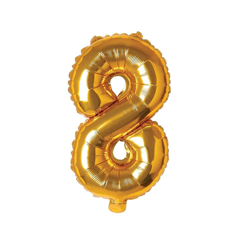 Gold Number 8 Foil Balloon, 16 Inches