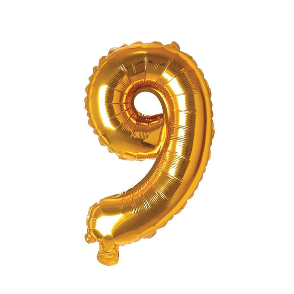 Gold Number 9 Foil Balloon, 16 Inches